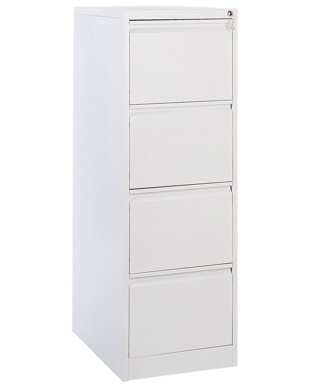 Office Storage Unit White Steel 4 Drawers Key-Locked Industrial Design Beliani