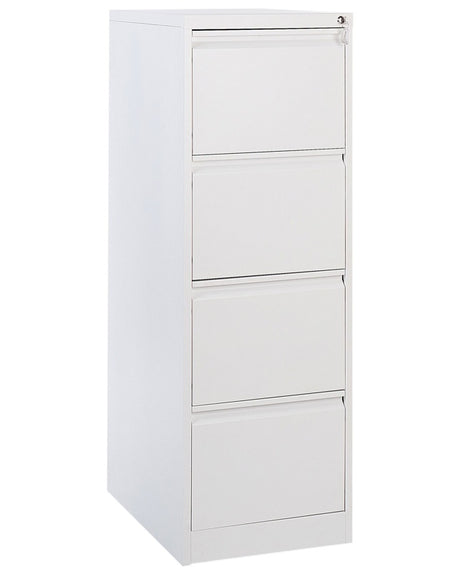 Office Storage Unit White Steel 4 Drawers Key-Locked Industrial Design Beliani