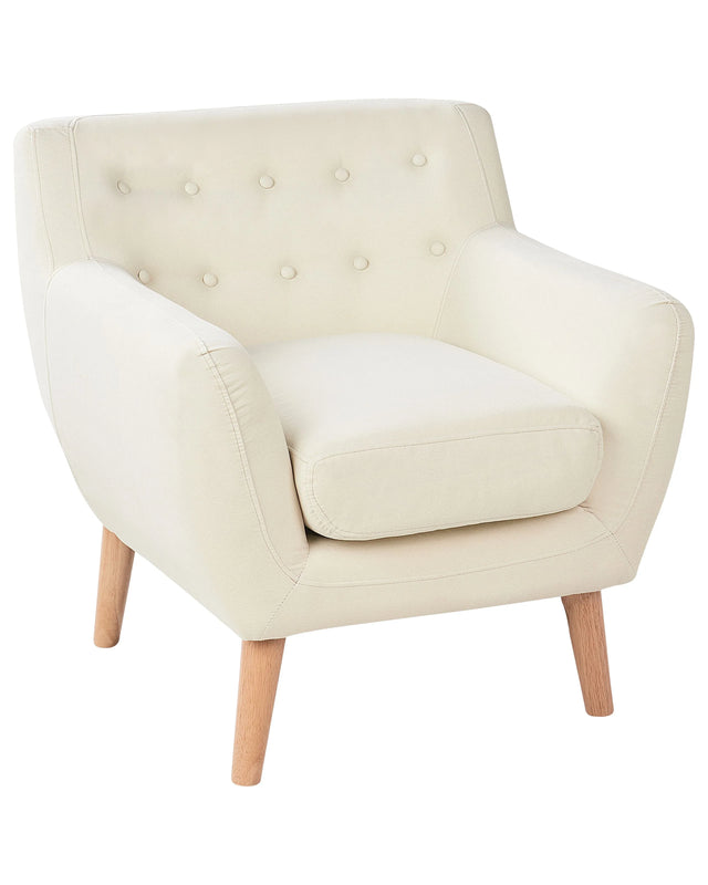 Armchair Chair Light Beige Tufted Back Light Wood Legs Thickly Padded Living Room Nursery Beliani