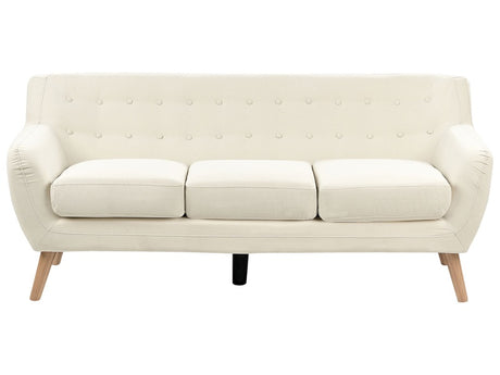 3 Seater Sofa Light Beige Upholstered Tufted Back Thickly Padded Light Wood Legs Retro Minimalistic Living Room Beliani