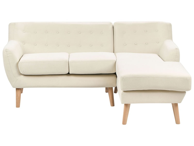 Corner Sofa Light Beige Upholstered Tufted Back Thickly Padded Chaise Longue Light Wood Legs Scandinavian Minimalistic Living Room Beliani