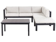 5 Seater Garden Sofa Set Black Metal Frame Off-White Cushions Glass Top Table Modern Scandinavian Outdoor Conversation Set Beliani