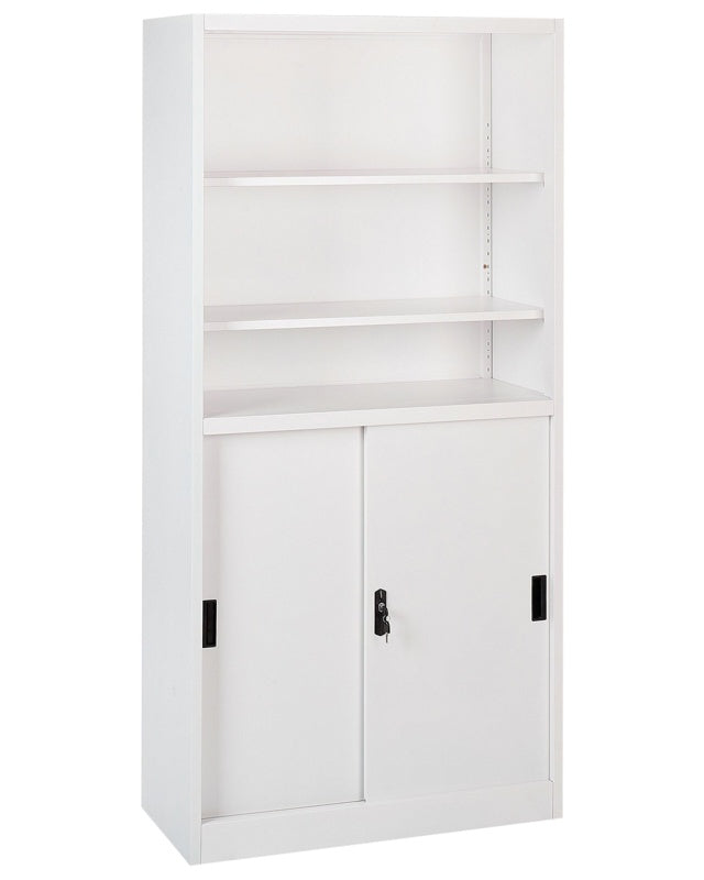 Storage Cabinet White Metal Steel Locker with Open Shelves 2 Door Home Office Modern Beliani