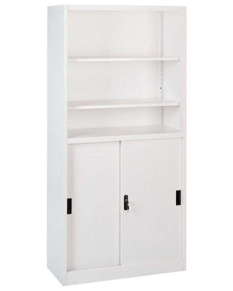 Storage Cabinet White Metal Steel Locker with Open Shelves 2 Door Home Office Modern Beliani