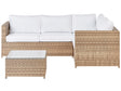 Garden Corner Sofa Set Light Wood Rattan with Off-White Cushions Square Table Outdoor Wicker Conversation Set Beliani