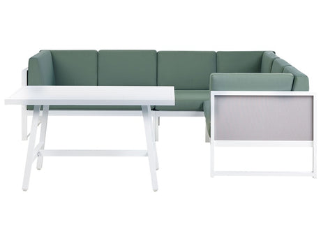 Conversation Set White Aluminium Frame Green Cushions Modular L-Shaped Outdoor Beliani