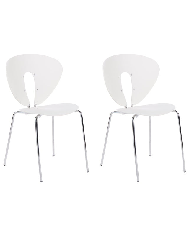 Set of 2 Dining Chairs White PP Seat Metal Legs Stackable Armless Chairs Beliani