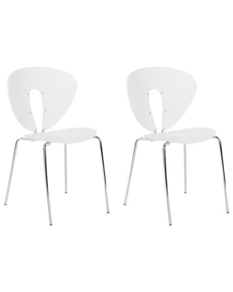 Set of 2 Dining Chairs White PP Seat Metal Legs Stackable Armless Chairs Beliani