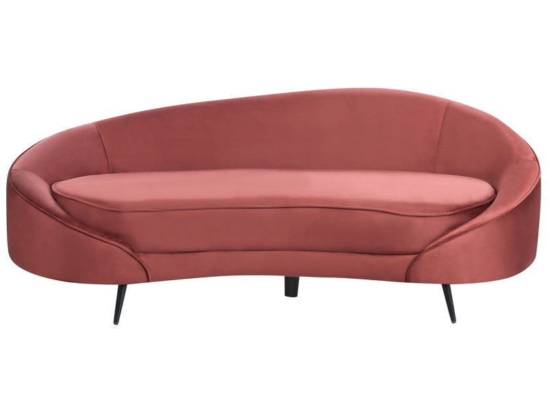 Sofa Red Velvet Glamour Curved Retro Styled 3 Seater with Black Metallic Legs Beliani