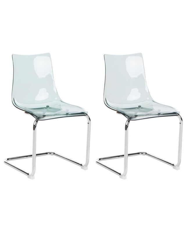 Set of 2 Dining Chairs Transparent Plastic Seat Cantilever Metal Legs Chairs Beliani