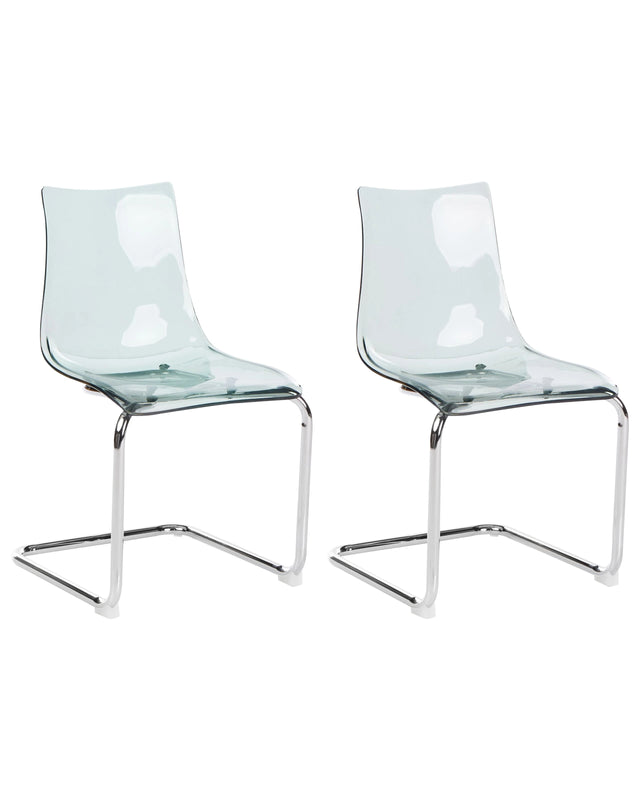 Set of 2 Dining Chairs Transparent Black Plastic Seat Cantilever Metal Legs Chairs Beliani