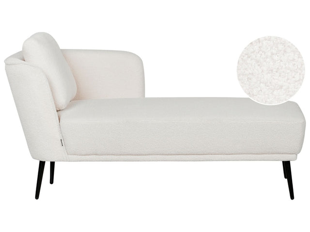 Left Hand Chaise Lounge Off-White Boucle with Cushion Retro Style Living Room Furniture Beliani