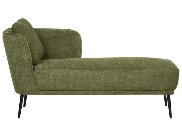 Left Hand Chaise Lounge Dark Green Polyester Fabric with Cushion Retro Style Living Room Furniture Beliani