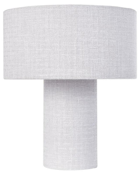 Bedside Table Lamp Grey Cotton and Linen Base Fabric Drum Shade 30 cm Modern Style Living Room Bedroom Beliani