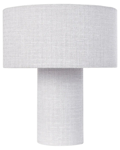 Bedside Table Lamp Grey Cotton and Linen Base Fabric Drum Shade 30 cm Modern Style Living Room Bedroom Beliani