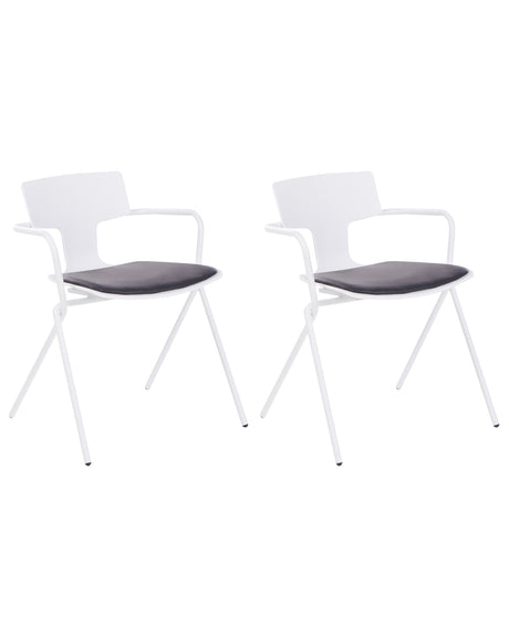 Set of 2 Dining Chairs White and Black Plastic Seat Black PU Cushion Metal Legs Chairs Beliani