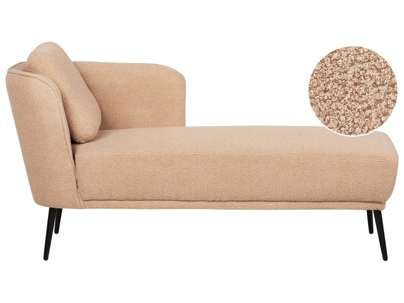 Left Hand Chaise Lounge Beige Boucle with Cushion Retro Style Living Room Furniture Beliani