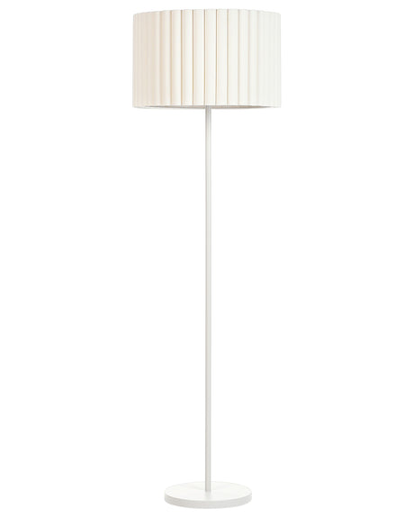 Floor Lamp Off-White Polyester Terylene Iron 154 cm Drum Shade Light Bedroom Living Room Retro Classic Beliani