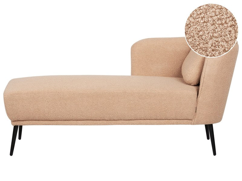 Right Hand Chaise Lounge Beige Boucle with Cushion Retro Style Living Room Furniture Beliani