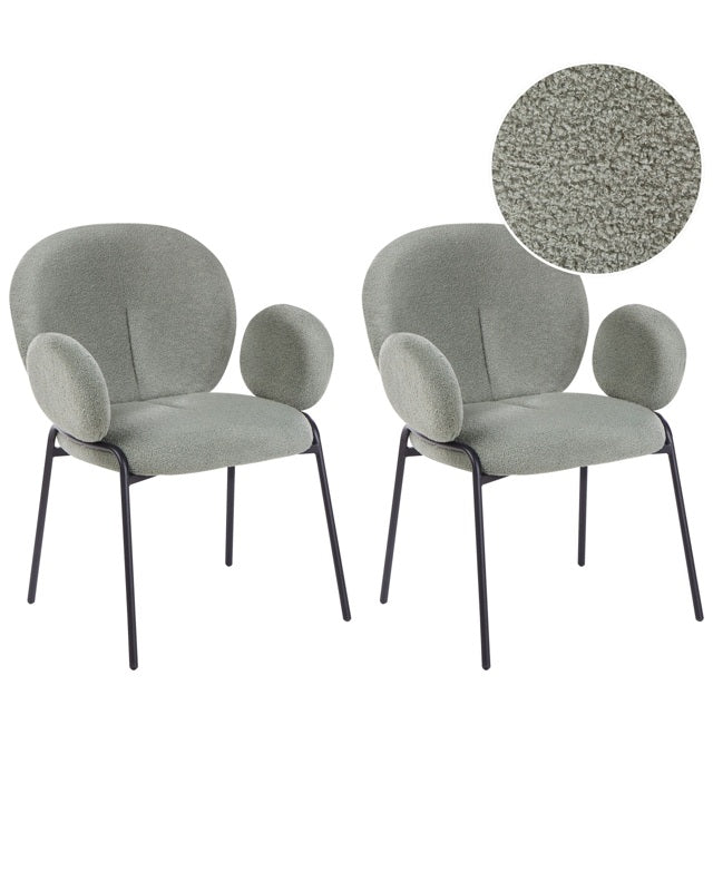 Set of 2 Dining Chairs Green Boucle Upholstery Rounded Seat Retro Beliani