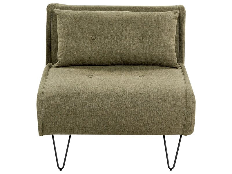 Small Sofa Bed Olive Green Fabric 1 Seater Fold-Out Sleeper Armless With Cushion Metal Black Legs Glamour Beliani