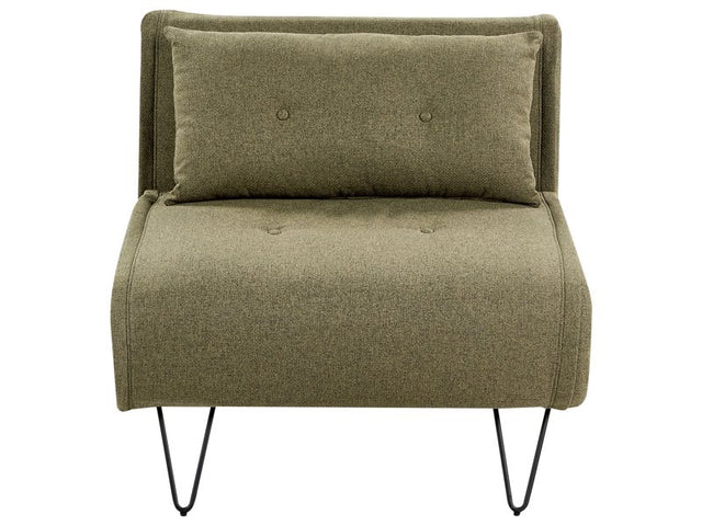 Small Sofa Bed Olive Green Fabric 1 Seater Fold-Out Sleeper Armless With Cushion Metal Black Legs Glamour Beliani