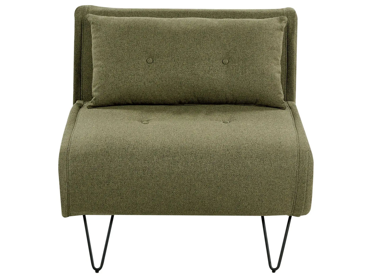 Small Sofa Bed Olive Green Fabric 1 Seater Fold-Out Sleeper Armless With Cushion Metal Black Legs Glamour Beliani
