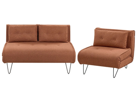 Living Room Set Orange Fabric Single and 2 Seater Sofa Bed with Cushions Metal Hairpin Legs Glamour Beliani