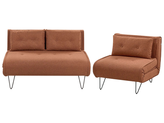 Living Room Set Orange Fabric Single and 2 Seater Sofa Bed with Cushions Metal Hairpin Legs Glamour Beliani