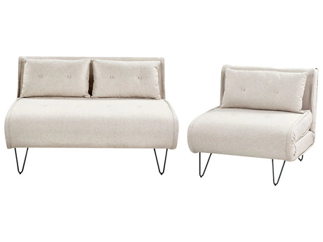 Living Room Set Light Beige Fabric Single and 2 Seater Sofa Bed with Cushions Metal Hairpin Legs Glamour Beliani