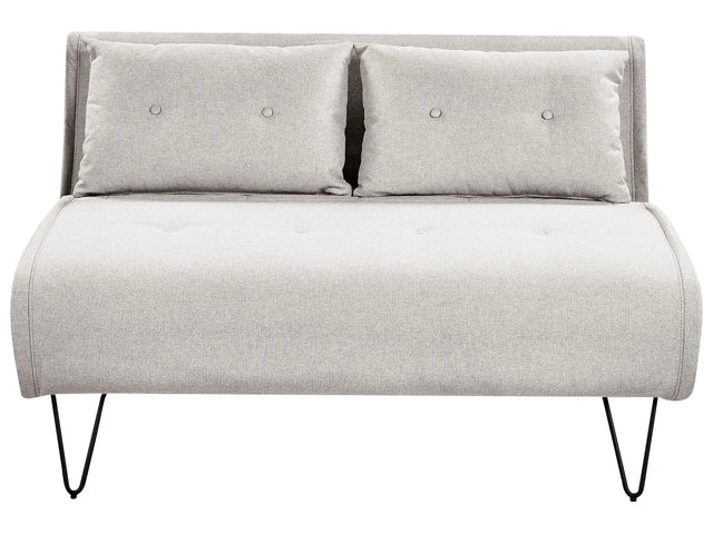 Sofa Bed Light Grey  Polyester Fabric 2 Seater Fold-Out Sleeper Armless With 2 Cushions Metal Black Legs Glamour Beliani