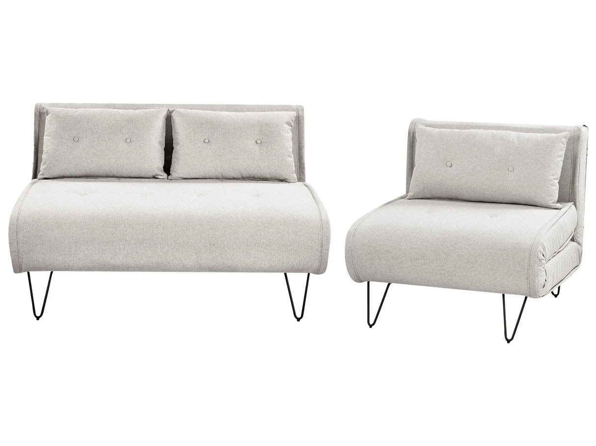 Living Room Set Light Grey Fabric Single and 2 Seater Sofa Bed with Cushions Metal Hairpin Legs Glamour Beliani