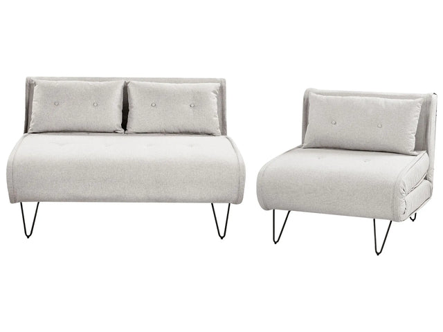 Living Room Set Light Grey Fabric Single and 2 Seater Sofa Bed with Cushions Metal Hairpin Legs Glamour Beliani