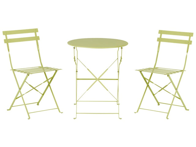 3 Piece Bistro Set Lime Green Metal Folding Slatted Seat Back Outdoor Beliani