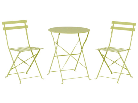 3 Piece Bistro Set Lime Green Metal Folding Slatted Seat Back Outdoor Beliani