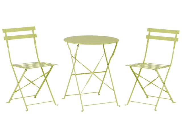 3 Piece Bistro Set Lime Green Metal Folding Slatted Seat Back Outdoor Beliani