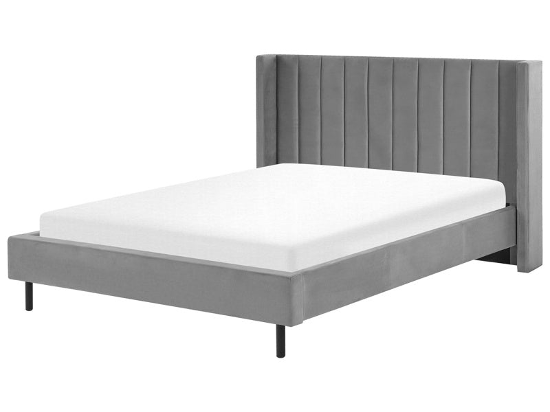 EU King Size Bed Frame 5ft3 Grey Velvet Slatted Base Beliani