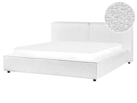 EU King Size Bed White Boucle Upholstery 5ft3 Slatted Base with Thick Padded Headboard Footboard Beliani