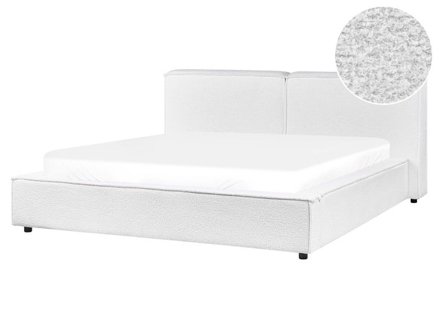 EU King Size Bed White Boucle Upholstery 5ft3 Slatted Base with Thick Padded Headboard Footboard Beliani