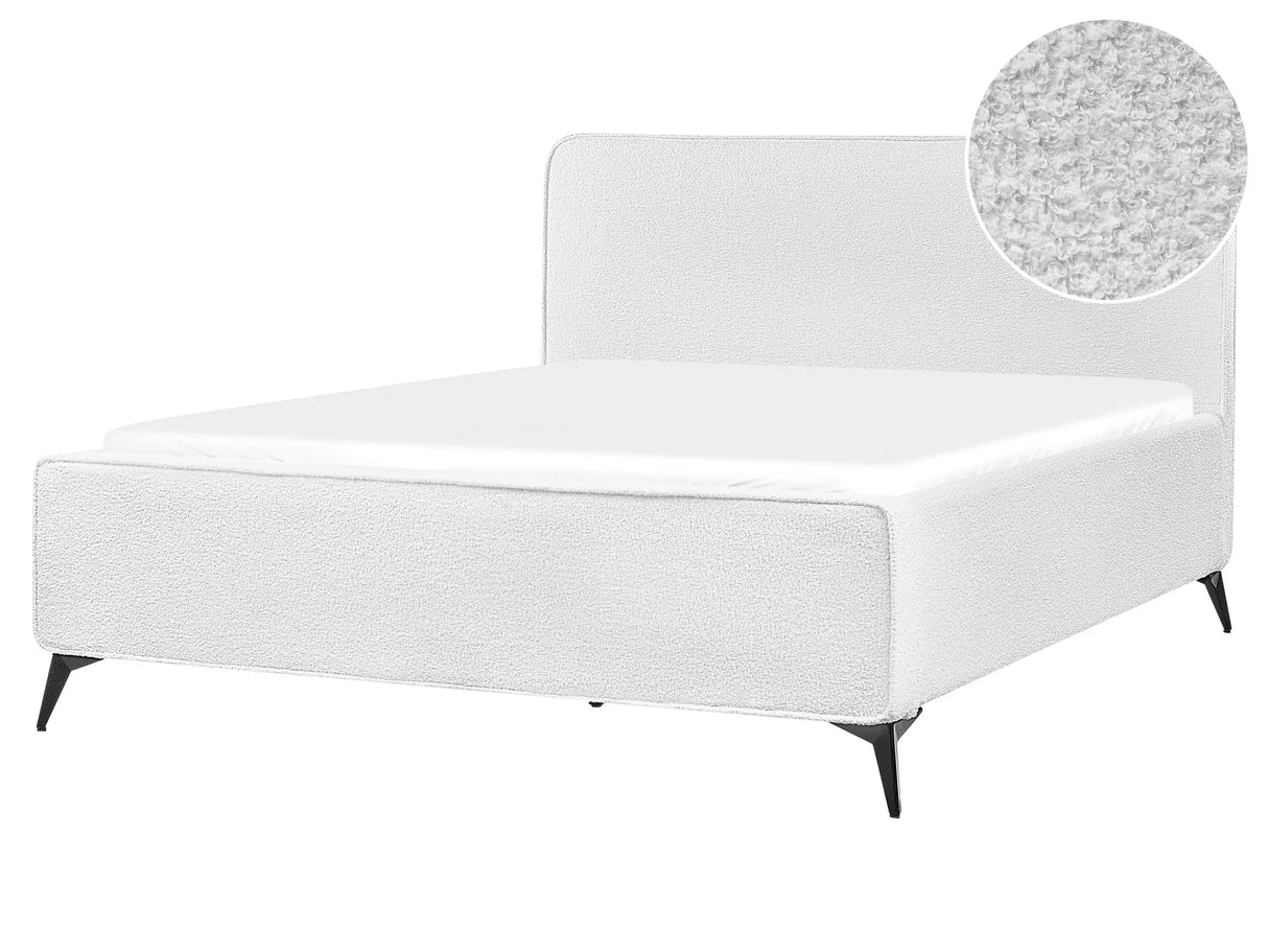 Bed Frame Off-White Upholstery Black Metal Legs EU King Size 5ft3 Slatted with Wingback Headboard Bedroom Modern Minimalist Beliani
