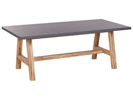 Garden Table Grey Light Wood Concrete Acacia Wood 200 x 100 cm Garden Furniture Industrial Style Beliani