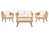 Patio Set Off-White Rattan 2 Seater 2 Chairs Grey Cushions Outdoor Country Beliani