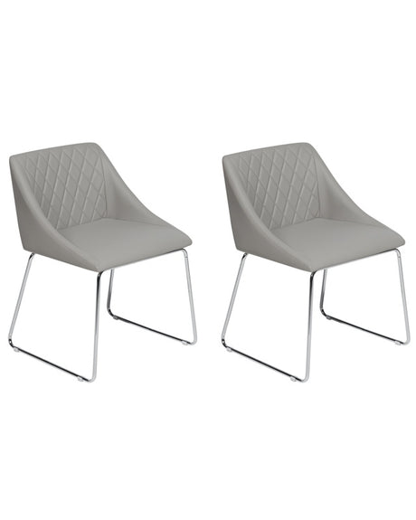 Set of 2 Dining Chairs Grey Faux Leather Chromed Metal Legs Modern Beliani