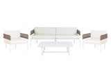 Garden Sofa Set White Aluminium Polyester 5 Seater Sofa 2 Chairs and a Table Beliani