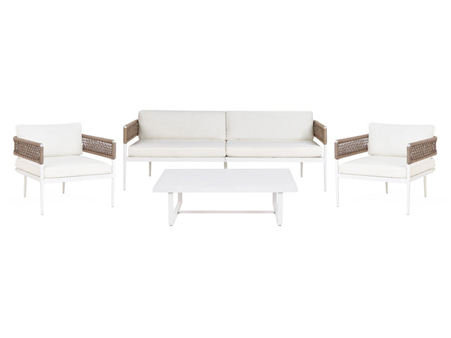 Garden Sofa Set White Aluminium Polyester 5 Seater Sofa 2 Chairs and a Table Beliani