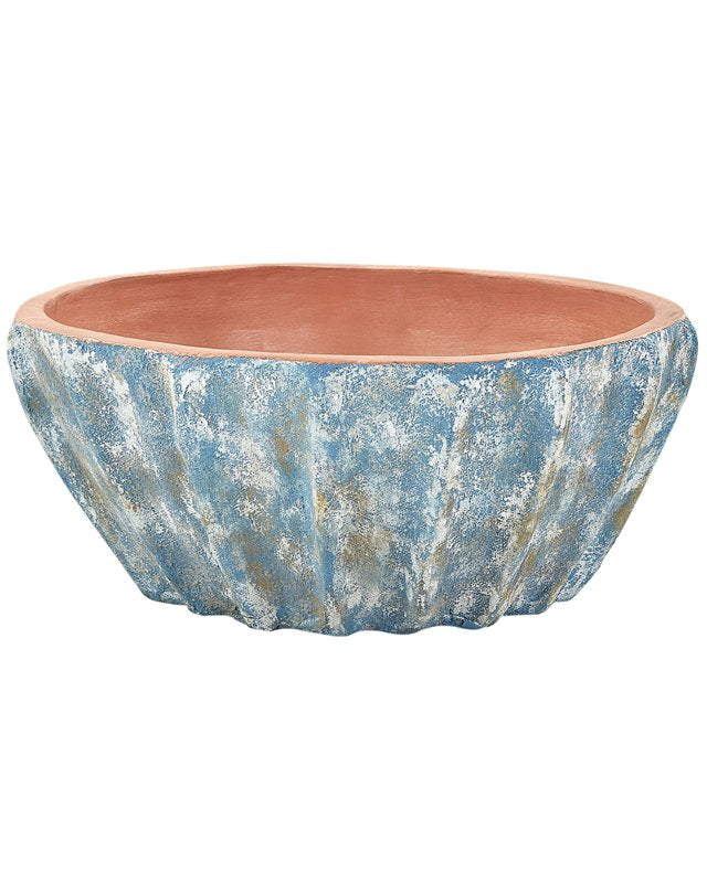 Plant Pot Blue Oval Terracotta ⌀ 51 cm Outdoor Indoor Garden Living Room Accessories Beliani