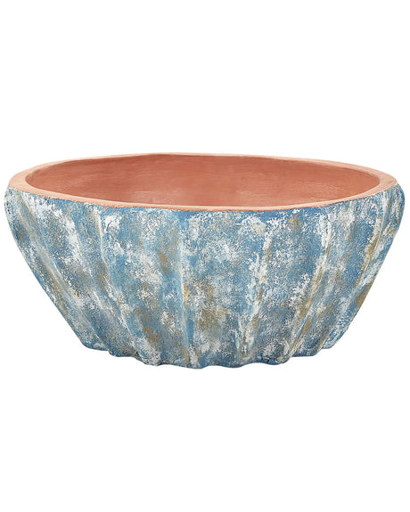 Plant Pot Blue Oval Terracotta  51 cm Outdoor Indoor Garden Living Room Accessories Beliani