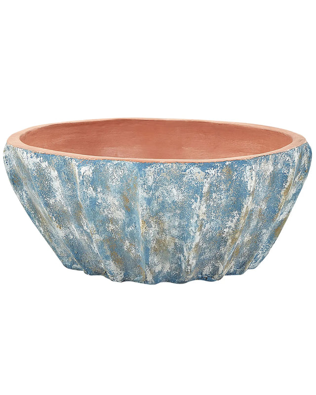 Plant Pot Blue Oval Terracotta  51 cm Outdoor Indoor Garden Living Room Accessories Beliani