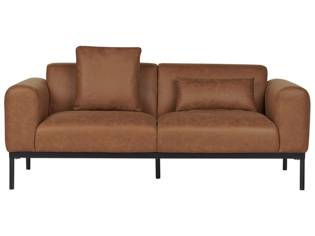 2 Seater Sofa Brown Faux Leather Black Legs Living Room Furniture Elegant Design Beliani