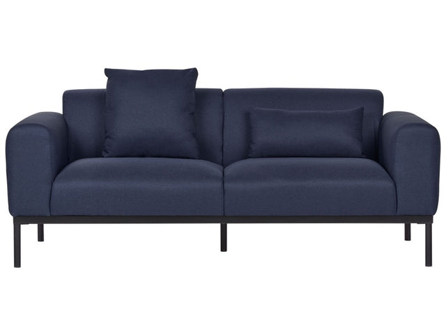 2 Seater Sofa Dark Blue Faux Linen Black Legs Living Room Furniture Elegant Design Beliani